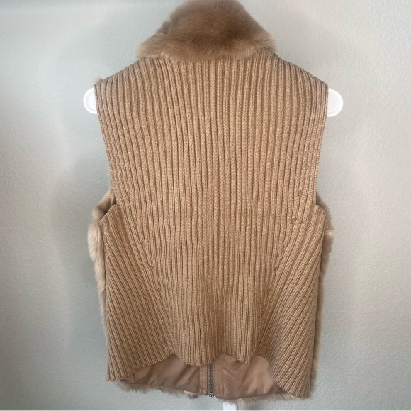 Bagatelle Faux Fur Vest Cable Knit Sweater Tan Brown Cream So Soft Winter Vest M - Picture 3 of 3
